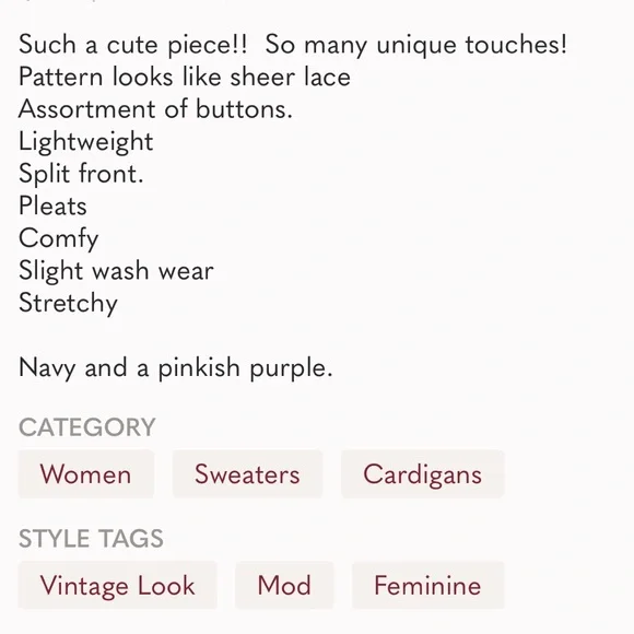 Romantic Sweater Delias Vintage Purple Peplum Top Sweater Cardigan Womens M - Picture 15 of 15